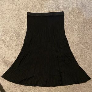 Ninety Black Ribbed Flared Midi Skirt